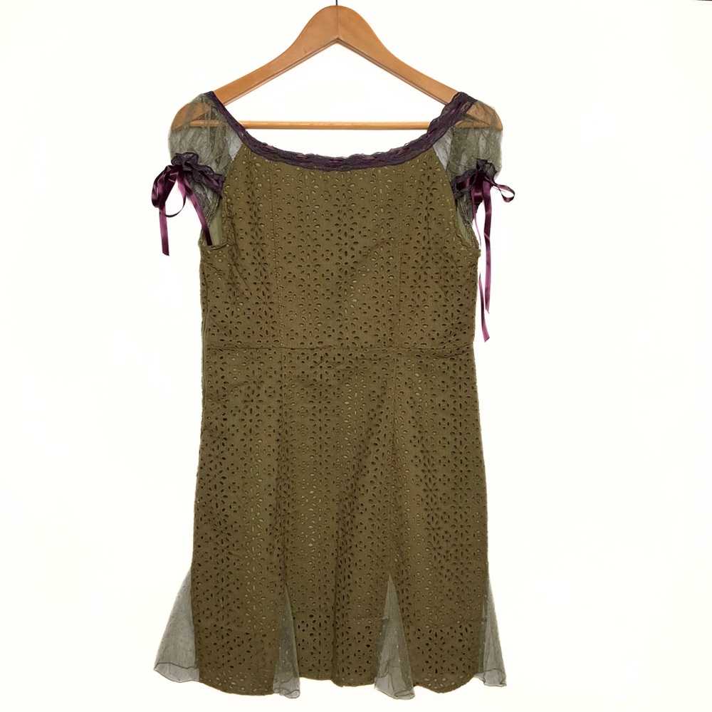 Delia’s Summer Dreams Mini Eyelet Dress Womens SZ M Forever Forest Green Fairy - Picture 6 of 7